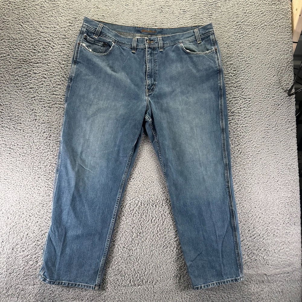 Eddie Bauer Jeans Mens 44x30 Blue Cotton Denim Straight Carpenter Faded Workwear